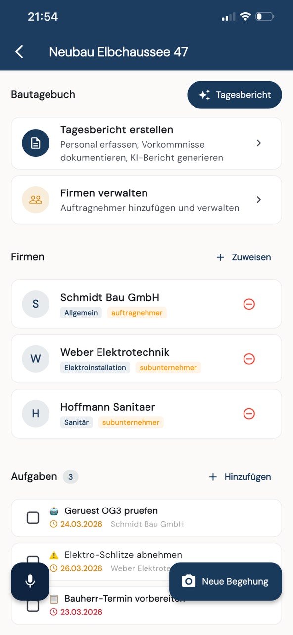 Baunario Bautagebuch Übersicht