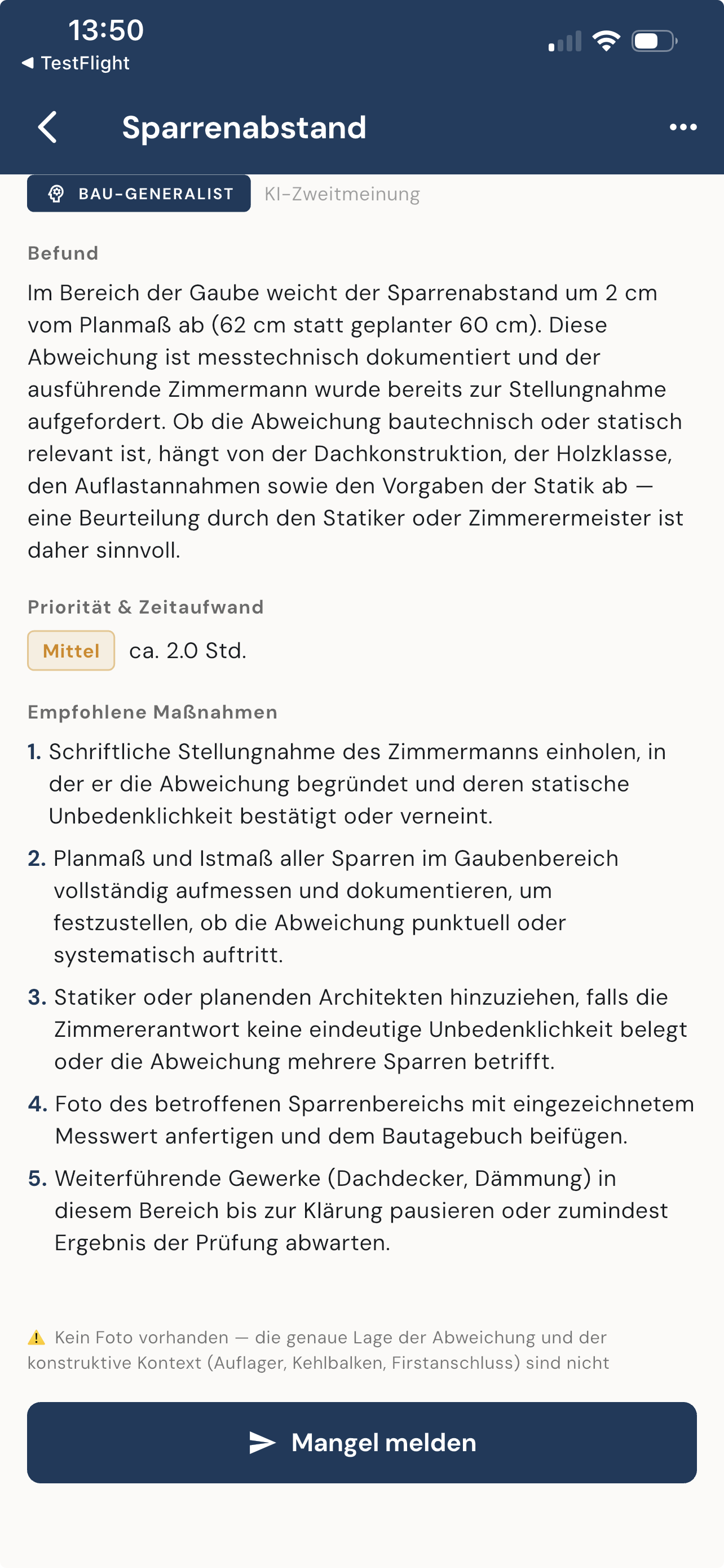 Baunario KI-Zweitmeinung mit Expertenanalyse